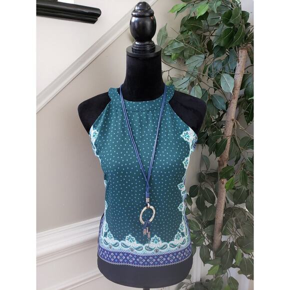 LOFT Bandana Boho Tank Top Women's XS Multi Paisley Print Sleeveless Halter Neck - Picture 2 of 11